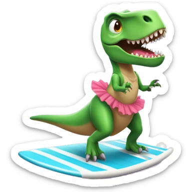 t-rex wearing a tutu on a surfboard sticker