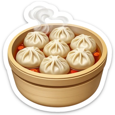 Xiaolongbao soup dumplings, steaming Chinese food, simple emoji style sticker