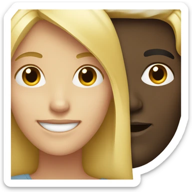 smiling blonde girl with dark-skinned male sticker