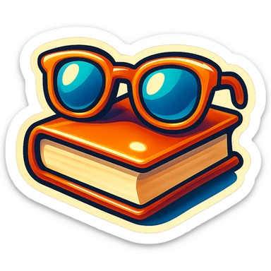 glasses on a book, retro stickers style, clear outlines, strong shadows and highlights, fun and not too complex sticker