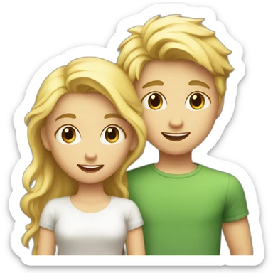 blonde girl and blond boy looking at each other sticker