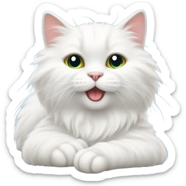 A white cat stretches its front paws from sleep sticker
