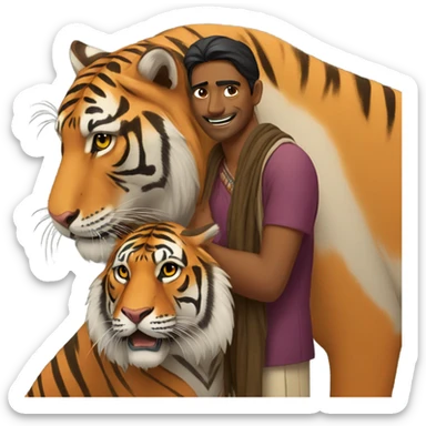 Indian man hugging tiger sticker