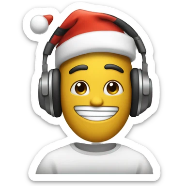 silly character with headphones and a santahat on sticker