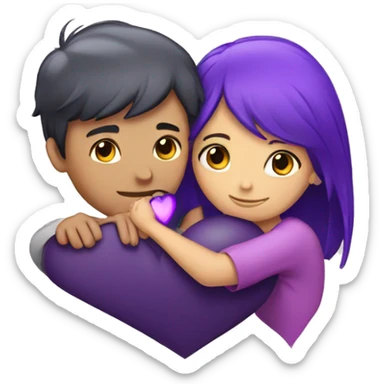 Girl boy hugging with purple heart sticker
