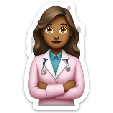 brown long hair female chemist wearing pink lab coat sticker