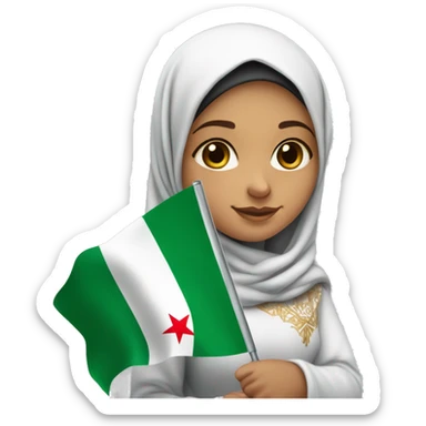 Algerian girl with An Algerian flag hijab🇩🇿 holding in hand the Palestinian flag 🇵🇸 sticker