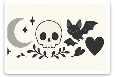 Remove any text from the goth banner, keep it cute, expressive, minimal, in the style of imagen-4-fast-KaUtLiSA10F. Maintain the goth banner's cute and minimal expressive style without text. sticker