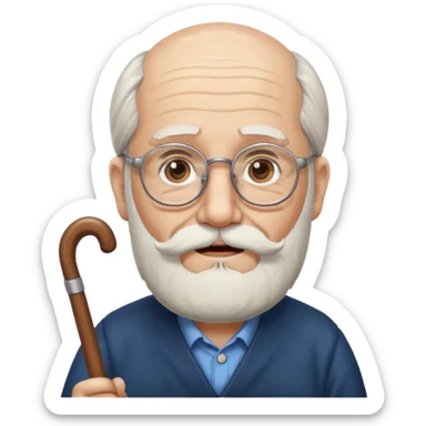 Anciano barba blanca muy larga bastón audifonos sordera lentes  sticker