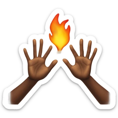 hands up with fire behind sticker