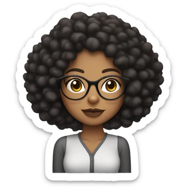 Light skin black woman with a curly fro and cat eye glasses sticker