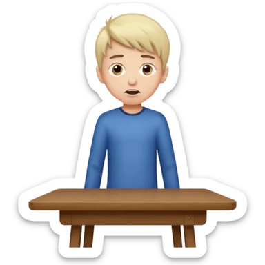 niño parado encima de una mesa con cara de loco sticker