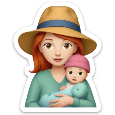 red haired Mother with Hats with her baby sticker