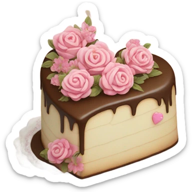 Vintage heart-shaped birthday cake with pink flowers  sticker
