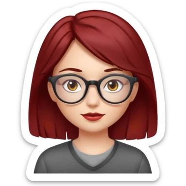 A sun kissed girl with dark red hair and grey eyes and glasses sticker