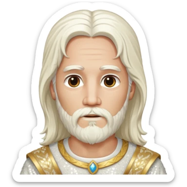 Jesus, Son of God from Gods and Goddesses with long white hair and beard, ivory sequin outfit sticker