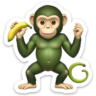 green chimpanzee with a banana body sticker