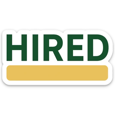 hired text logo, professional style, green gold and white color scheme, bold and clear, suitable for digital use, no background sticker