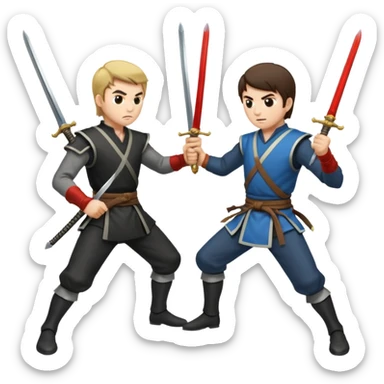 two men fighting a duel with swords sticker