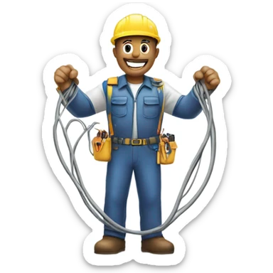 electrician holding two cables, lightning between them sticker