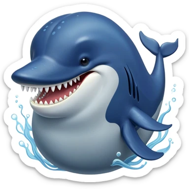 Meme-Worthy Singing Humpback Whale Portrait Emoji, Mouth open wide in a dramatic, melodious pose, showcasing a deep blue-gray body with barnacle accents and an expressive, soulful gaze, Simplified yet artistically graceful features, highly detailed, glowing with a soft, magical marine aura, high shine, enchanting and full of life, stylized with an air of deep-sea wonder, soft glowing outline, capturing the essence of a majestic humpback whale mid-song, resonating with the beauty of the ocean's ancient melodies! sticker