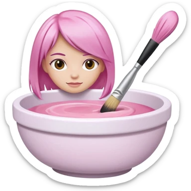 bowl of pastel hair dye with a brush nearby, iOS Apple emoji style sticker