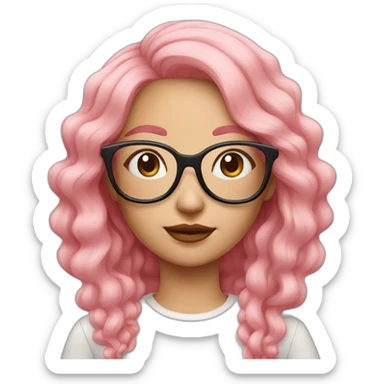woman peach skin long pink hair square glasses sticker