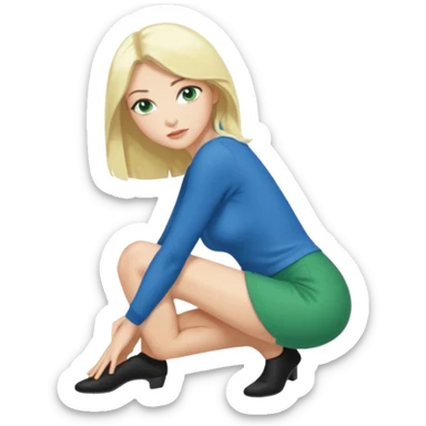 King, black Hair, blue eyes, whole body, Woman, blonde, green eyes, bending knees sticker