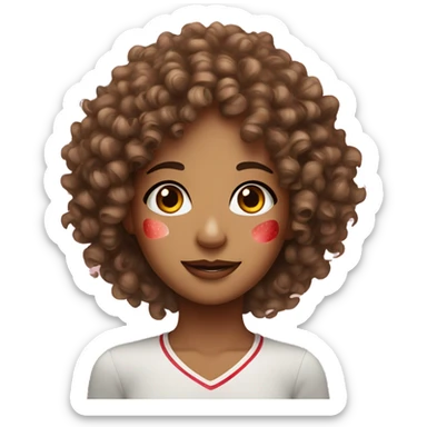 Curly haired with bright brown eye and a strawberry freckle on her right cheek sticker