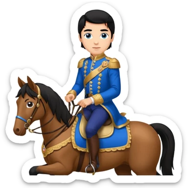 Prince,, black Hair, blue eyes, whole body, in a horse  sticker