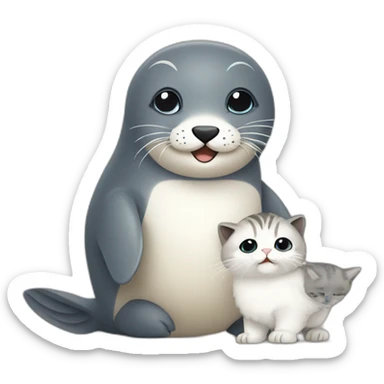 Flat design of a baby seal playing with a baby owl and a baby cat sticker
