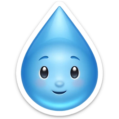 A single water droplet emoji, glossy and smooth, cartoonish, vibrant blue color, high detail, simple and cute design, without facial features, isolated on white background, centered compositio

 sticker