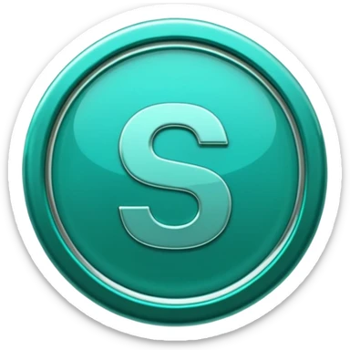 Create a custom emoji badge featuring a stylized, glossy letter “S”. Use the Platinum rank style from League of Legends: teal-green metallics, reflective surfaces, and a futuristic elegant frame. Vibrant and high readability.
 sticker