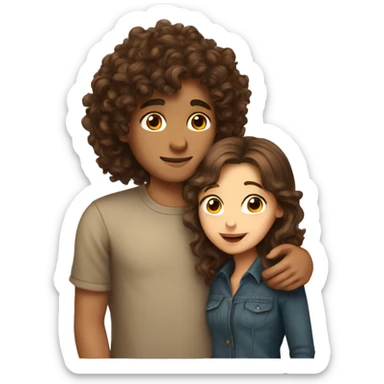 a boy with brown hair kissing a girl with long brown curly hair  sticker