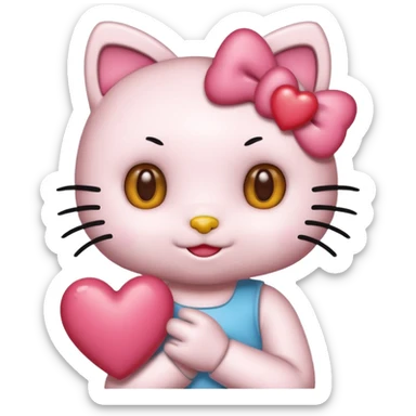 Połącz mi zwykłe hello kitty na białym tle, ale żeby ono wyglądało jak ta emotka: 🥰 sticker