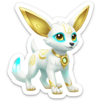 Shiny White Angelic Electric Albino Umbreon. cyan eyes and cyan markings. Golden Anubis-rings. full body sticker