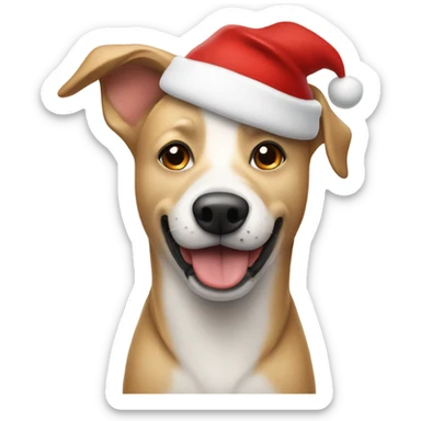 Tan and white dog wearing Santa hat sticker