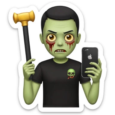 zombie emoji with buzz cut black hair and black t-shirt  iPhone stick  sticker