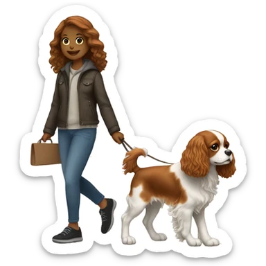 Girl walking with cavalier king Charlie’s spaniel sticker