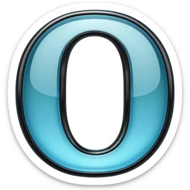 Photo of a 3d made of glass letter "О", black solid background, symmetrical sticker