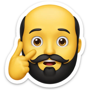 yellow emoji with a black beard, mouth facing to the side, raising one eyebrow, making a 'no' gesture with its hand sticker