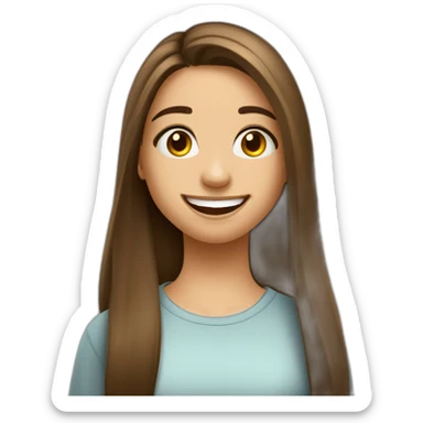 Spaniard Teenager girl long Brown straight hair funny face smiling taking selfie sticker