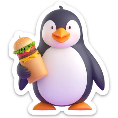 penguin enjoying a hamburger sticker
