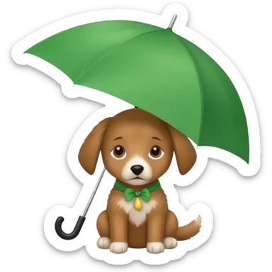 baby dog hold small green umbrella sticker