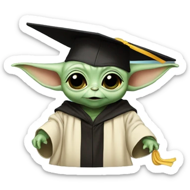 baby yoda wearing graduation cap sticker