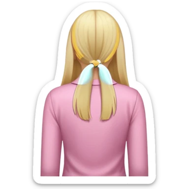 close up back view of long straight blonde hair, light pink shirt sticker