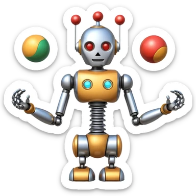 a Circus juggler robot juggling two metal ball sticker