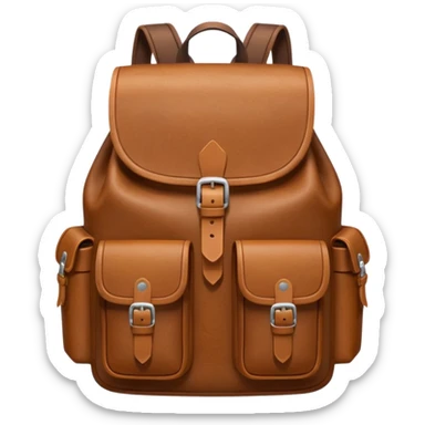 Draw a leather backpack, using a front camera with a 75-degree angle from the ground. sticker