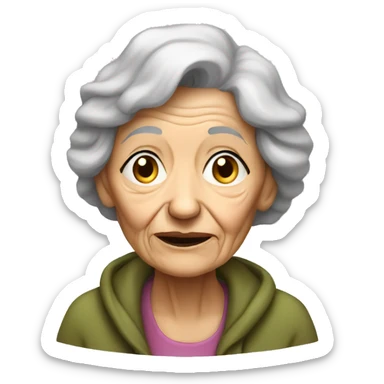 Elderly woman who is homeless, disheveld sticker