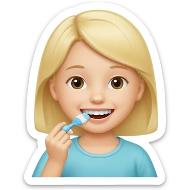 little girl brushing her teeth sticker